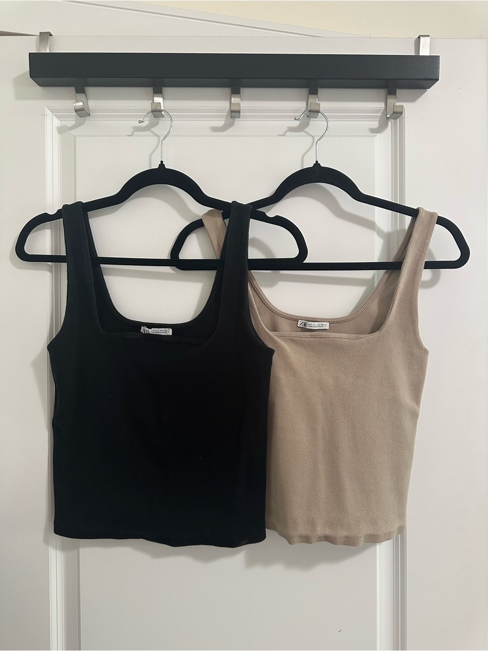 ZARA Black and Beige Ribbed Tank Tops